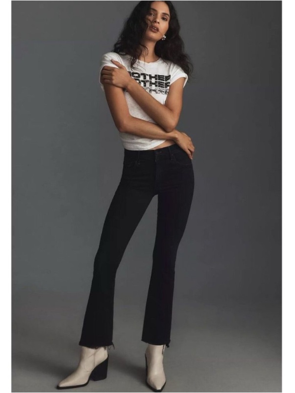 MOTHER The Insider Crop Step Fray Jeans Night In Venice Black Sz 25